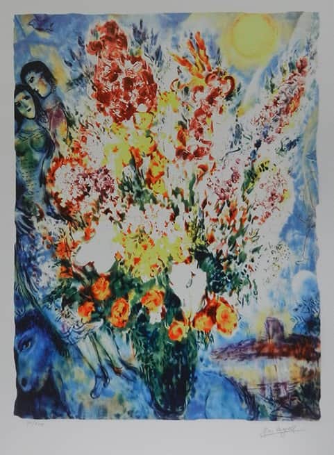 פרחים בכחול מאת מארק שאגאל - ליטוגרפיות | גלריה רעות