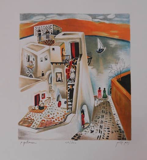 נשים במרפסת מאת נחום גוטמן - ליטוגרפיות | גלריה רעות