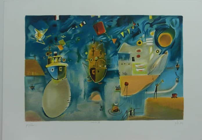 אוניות בנמל מאת נחום גוטמן - ליטוגרפיות | גלריה רעות